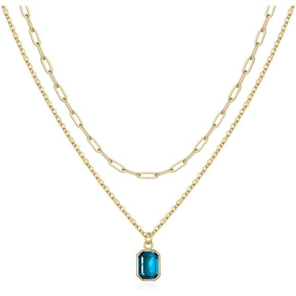 Layered Birthstone Necklace for Women Girls,Gold Silver Rose Gold Plated Layered - Picture 1 of 7